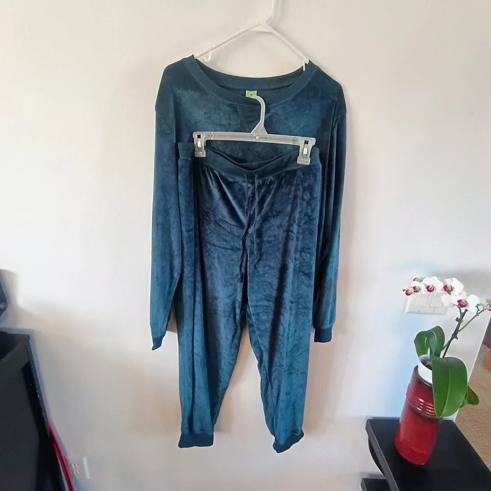 Honeydew Intimates Velour Lounge Set Womens XXL Blue Plush Jogger Sweatshirt